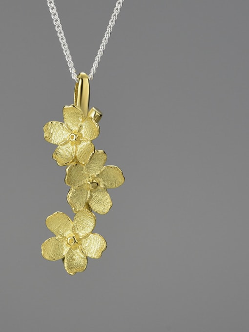 Gold without chain 925 Sterling Silver Forget-me-not vertical fresh handmade design Artisan Pendant