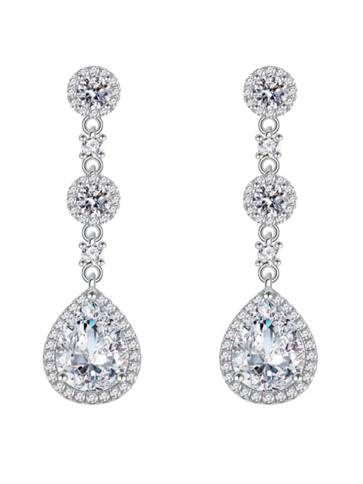 A&T Jewelry 925 Sterling Silver Cubic Zirconia Water Drop Luxury Cluster Earring 3