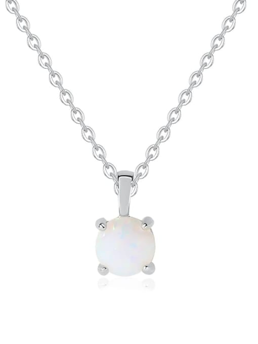 A2797 Platinum 925 Sterling Silver Opal Geometric Minimalist Necklace