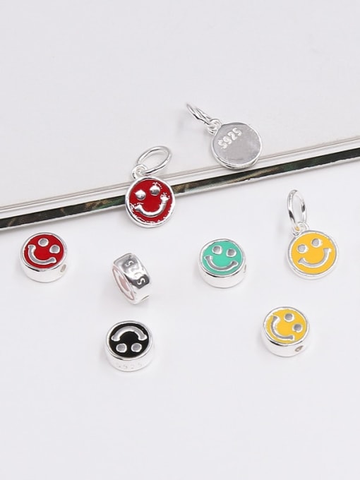 CYS S925 Sterling Silver Epoxy Smiley Face Pink Green Black Yellow Red Smile Pendant 1