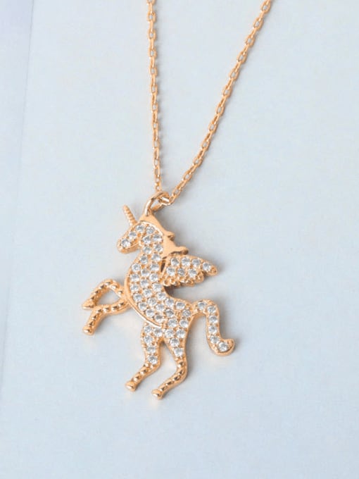 Champagne 925 Sterling Silver Cubic Zirconia Animal Cute Horse Pendant Necklace