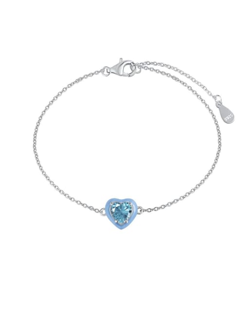 DY150166 S W BU 925 Sterling Silver 5A Cubic Zirconia Heart Minimalist Link Bracelet