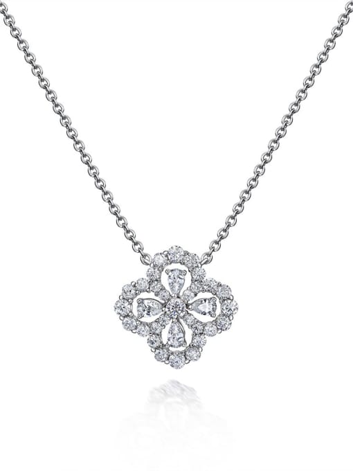 A&T Jewelry 925 Sterling Silver High Carbon Diamond Flower Luxury Necklace 0