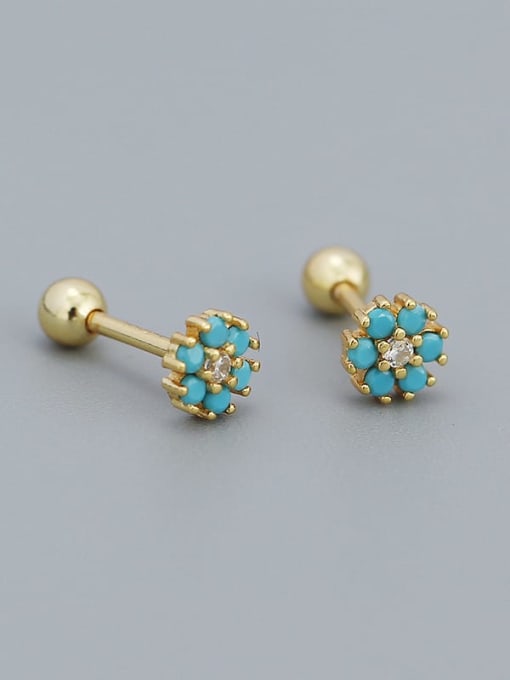 Gold (Turquoise) 925 Sterling Silver Cubic Zirconia Flower Dainty Stud Earring