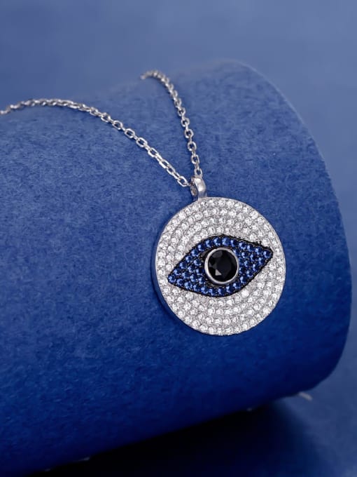 A&T Jewelry 925 Sterling Silver Cubic Zirconia Evil Eye  Minimalist Round Pendant  Necklace 1