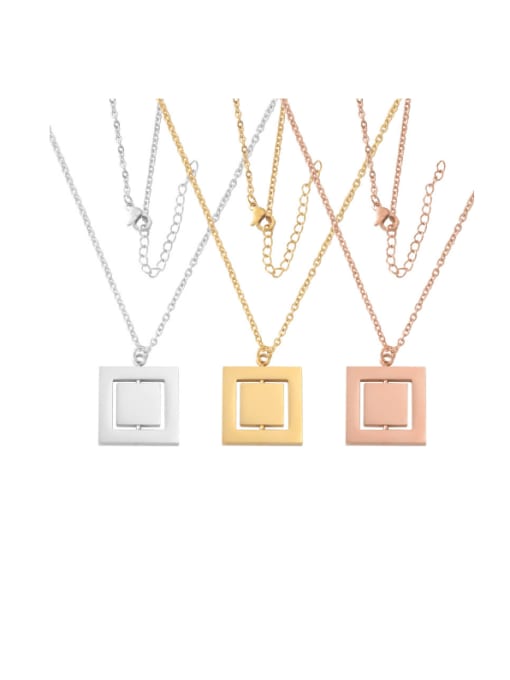 MEN PO Stainless steel Rotatable Double Layer Geometric Square  Pendant Necklace 0
