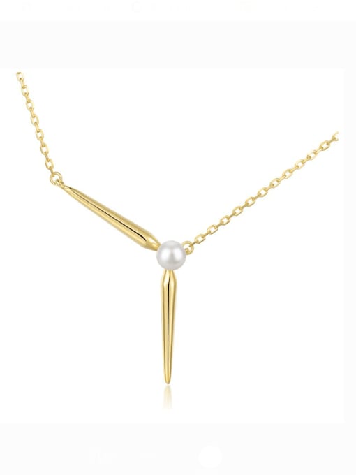 DY190395 S G WH 925 Sterling Silver Imitation Pearl Tassel Minimalist Necklace