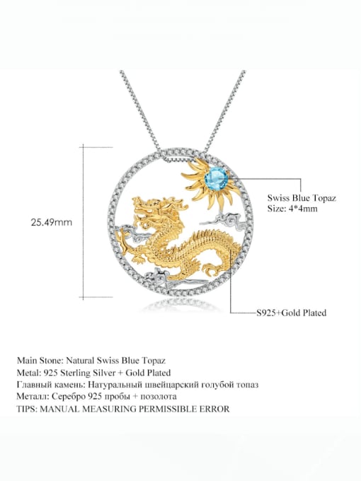 ZXI-SILVER JEWELRY 925 Sterling Silver Natural Stone Zodiac Dragon Luxury Necklace 2