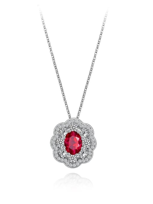A&T Jewelry 925 Sterling Silver High Carbon Diamond Red Geometric Luxury Necklace 0