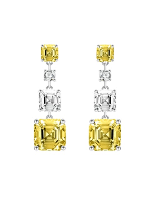 Yellow 925 Sterling Silver High Carbon Diamond Geometric Luxury Drop Earring