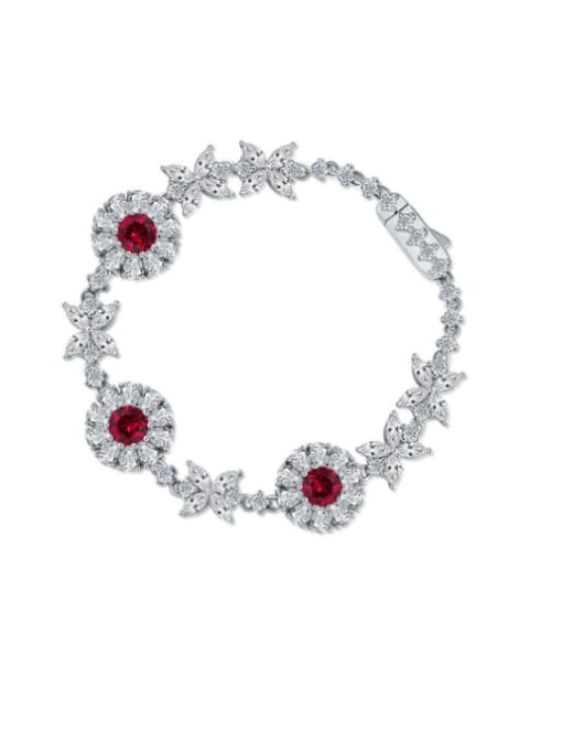 Red 16cm 【 B 1759 】 925 Sterling Silver Cubic Zirconia Geometric Luxury Bracelet
