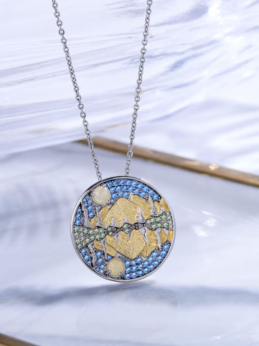 Love of mountains and rivers: Necklace 925 Sterling Silver Swiss Blue Topaz Geometric Luxury Necklace