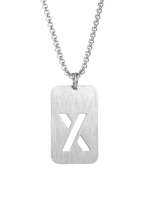 Letter X Pearl Chain Titanium Steel Letter Minimalist Long Strand Necklace