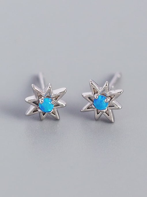 Platinum 925 Sterling Silver Opal Star Minimalist Huggie Earring