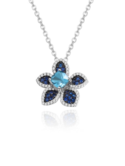 Swiss Blue Topaz Pendant 925 Sterling Silver Swiss Blue Topaz Flower Luxury Necklace