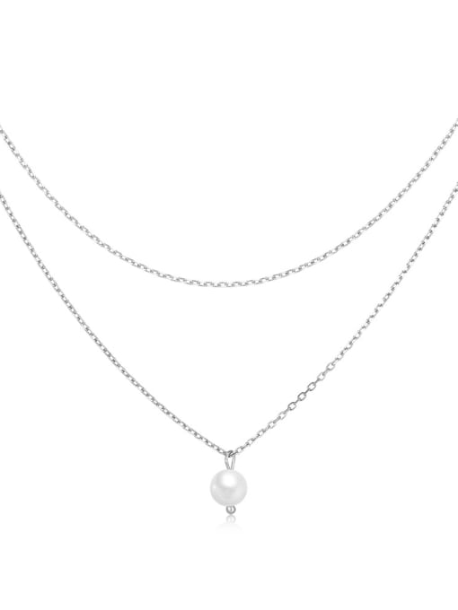 YUANFAN 925 Sterling Silver Imitation Pearl Geometric Minimalist Multi Strand Necklace 2