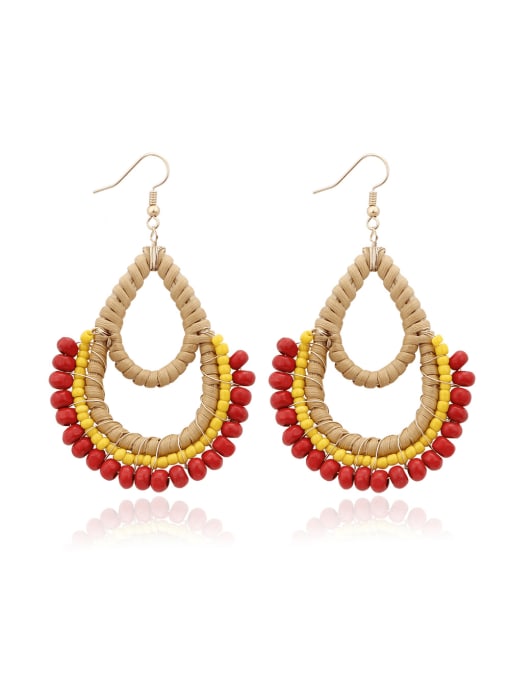 Red Bead Multi Color Water Drop Bohemia Hand-woven Drop Earring
