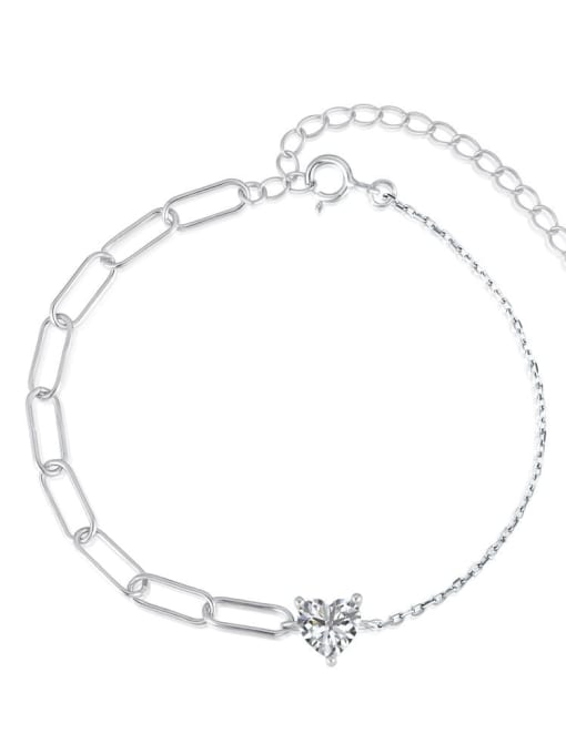 STL-Silver Jewelry 925 Sterling Silver 5A Cubic Zirconia Heart Minimalist Link Bracelet