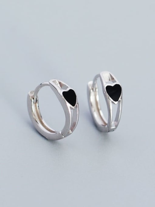 Platinum (black drip oil) 925 Sterling Silver Enamel Geometric Minimalist Huggie Earring