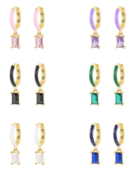 YUANFAN 925 Sterling Silver Cubic Zirconia Enamel Geometric Minimalist Huggie Earring