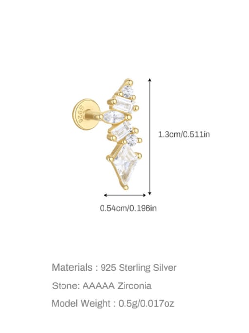 Single Gold 10 925 Sterling Silver Cubic Zirconia Geometric Minimalist Single Earring