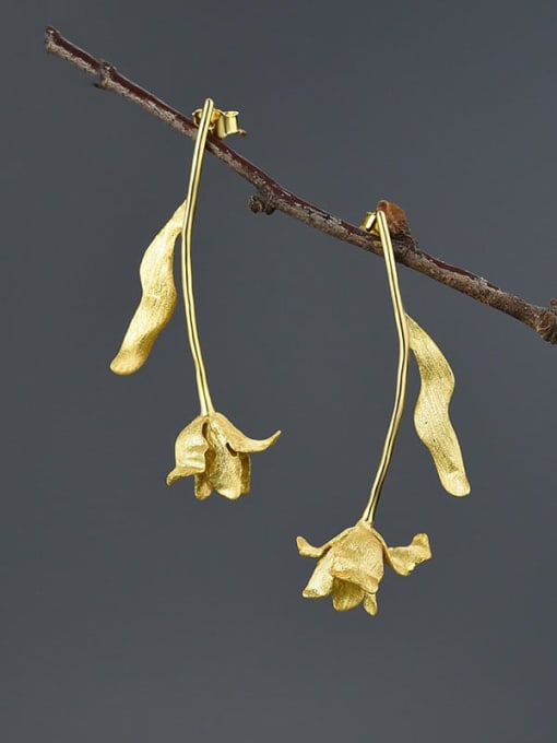 golden 925 Sterling Silver long-leaf tulip literary and fresh Artisan Drop Earring