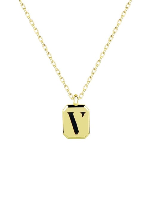 YA0237 Golden black agate V 925 Sterling Silver Carnelian Geometric Vintage Necklace