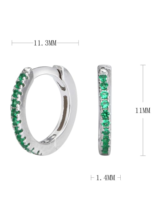 white gold +green 925 Sterling Silver Cubic Zirconia Geometric Minimalist Huggie Earring