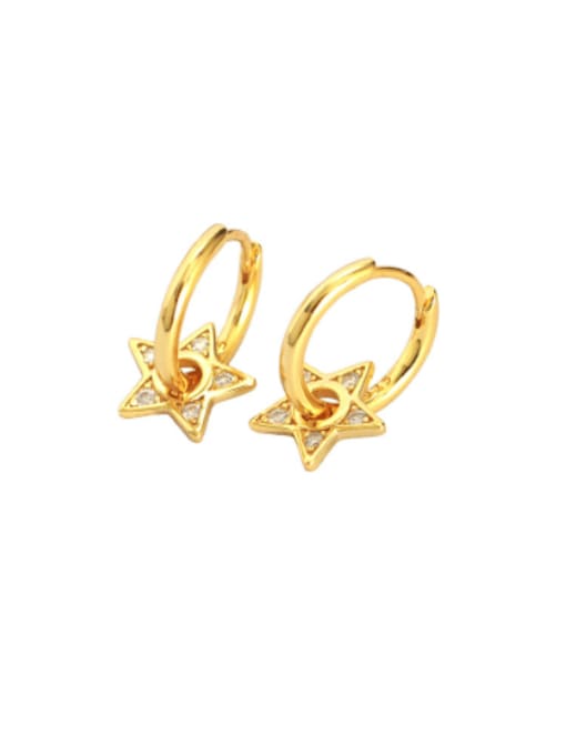 Gold color 925 Sterling Silver Cubic Zirconia Pentagram Minimalist Huggie Earring