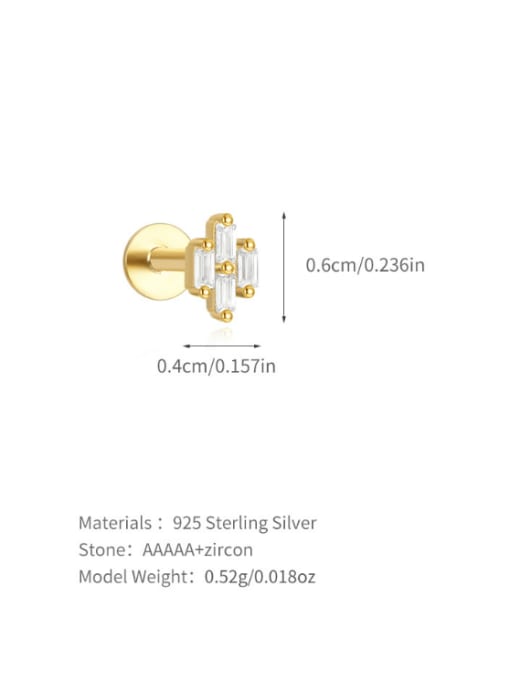 Single Gold 2 925 Sterling Silver Cubic Zirconia Geometric Minimalist Stud Earring