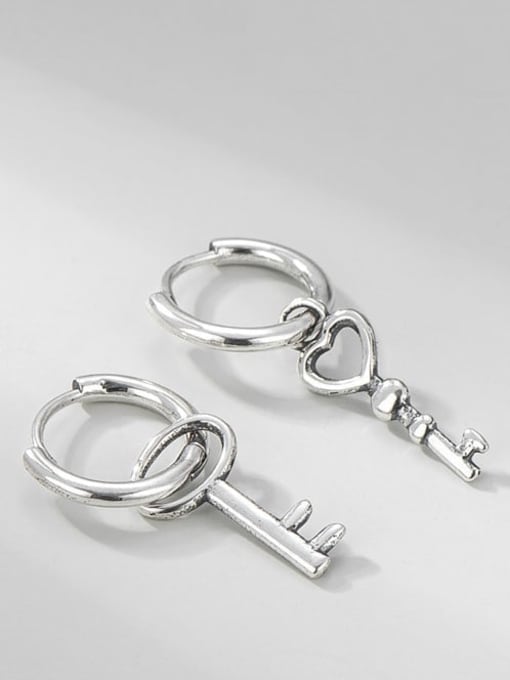 Key asymmetric Earrings 925 Sterling Silver Key Vintage Drop Earring