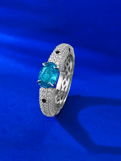 R940 Paraiba 925 Sterling Silver Natural Stone Geometric Luxury Cocktail Ring