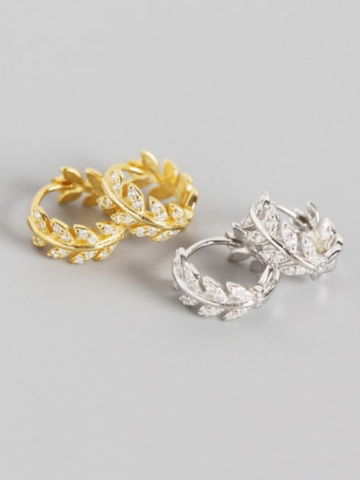 STL-Silver Jewelry 925 Sterling Silver Cubic Zirconia Leaf Luxury Huggie Earring 2