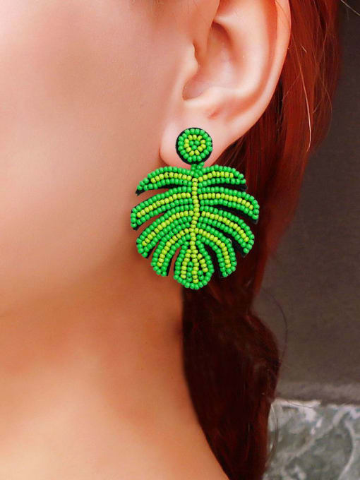 JMI Tila Bead Multi Color Leaf Bohemia Pure handmade Weave Earring 1