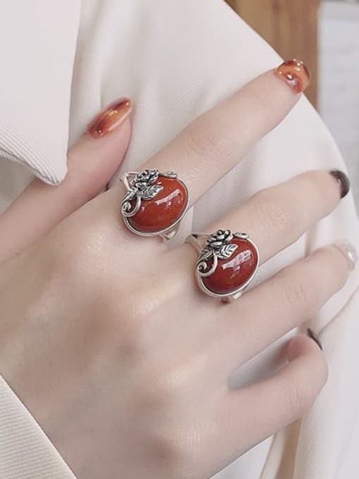 TAIS 925 Sterling Silver Carnelian Flower Vintage Band Ring 1