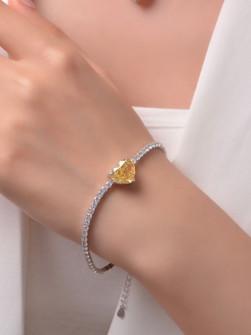 A&T Jewelry 925 Sterling Silver High Carbon Diamond Heart Dainty Bracelet 1