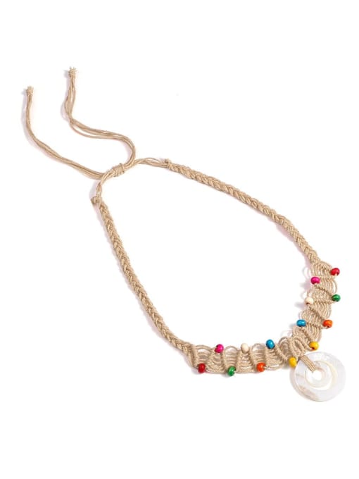 N70249 Shell Cotton Rope Beads Geometric Bohemia Hand-Woven  Long Strand Necklace
