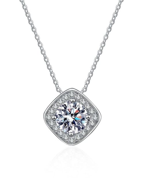 PNJ-Silver 925 Sterling Silver Moissanite Square Dainty Necklace 0