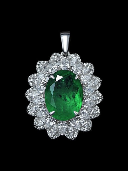Synthetic Emerald 7.5ct with Pearl Chain 925 Sterling Silver Cubic Zirconia Luxury Oval  Pendant