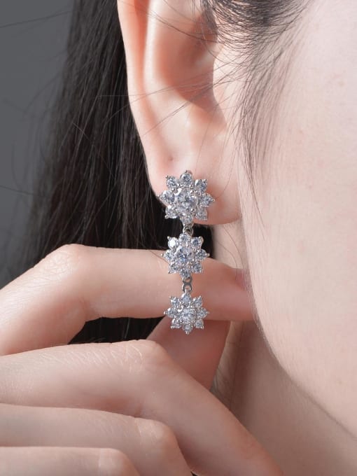 A&T Jewelry 925 Sterling Silver High Carbon Diamond Flower Luxury Cluster Earring 1