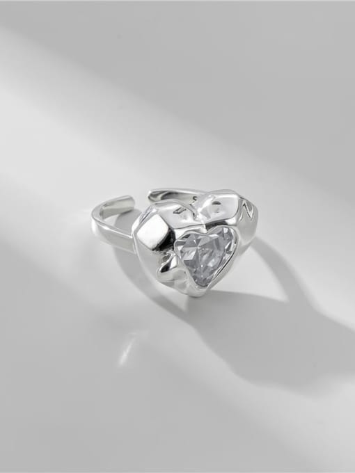 ARTTI 925 Sterling Silver Glass Stone Heart Vintage Band Ring 0