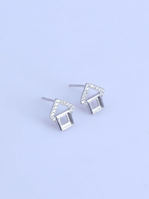 Supply 925 Sterling Silver 18K White Gold Plated Geometric Earring Setting Stone size: 4*4mm 0