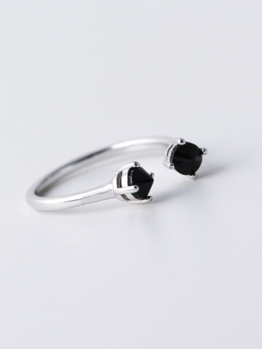 ACEE 925 Sterling Silver Cubic Zirconia Black Geometric Minimalist Band Ring 0