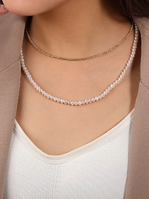 YUANFAN 925 Sterling Silver Imitation Pearl Geometric Minimalist Multi Strand Necklace 2