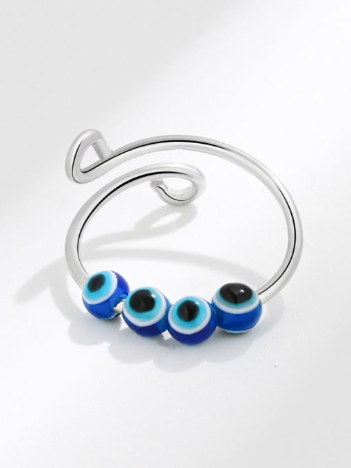 PNJ-Silver 925 Sterling Silver Enamel Evil Eye Cute  Can Be Rotated Band Ring 3