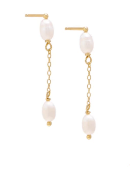 YUANFAN 925 Sterling Silver Imitation Pearl Tassel Minimalist Threader Earring 0