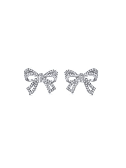 Platinum earrings 925 Sterling Silver Cubic Zirconia Dainty Bowknot  Earring and Necklace Set