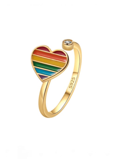 18K Gold 925 Sterling Silver Enamel Heart Minimalist Rotate Band Ring