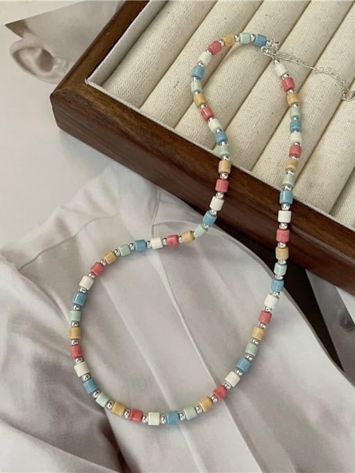 Colorful Bead Necklace 925 Sterling Silver Vintage Beaded Necklace