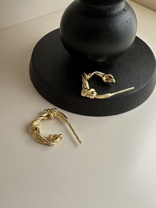 1ES44 Gold 925 Sterling Silver Geometric Vintage Twist C Shape  Stud Earring